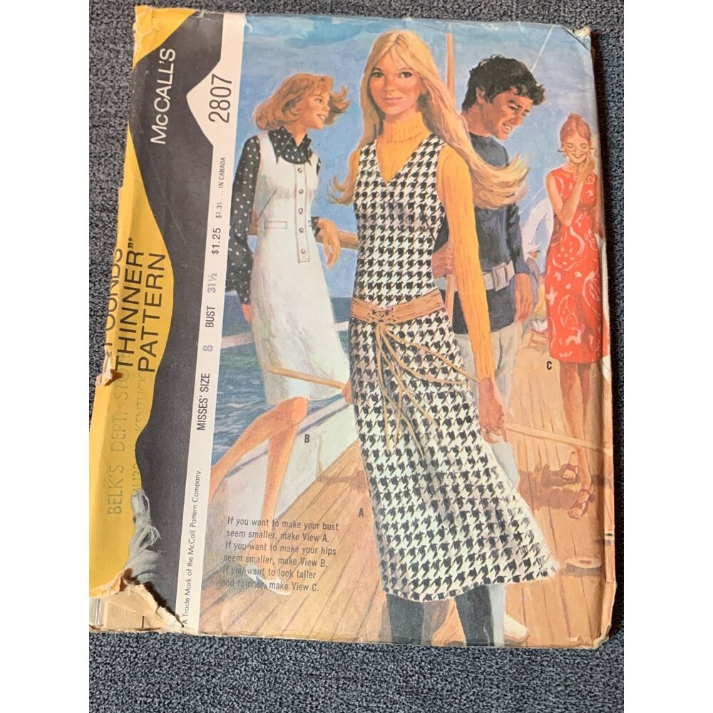 Vintage 1971 McCalls 2807 Misses Dress Sewing Pattern Size 8 uncut